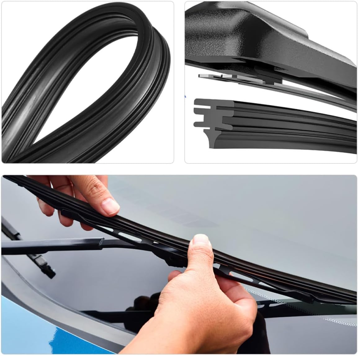 4pcs Black Rubber Windshield Wiper Refills Replacement Strips with Flexibility and Sun Exposure Resistance for Car Windshield