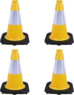 OranclUS 4 Pack 12 Inch Yellow PVC Traffic Cones with Black Base, Durable Sports Training Markers for Gym, Indoor & Outdoor Activities (4, Yellow, 12 Inch)