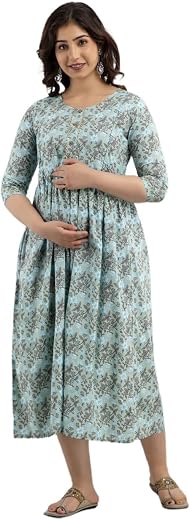 GANYUG FASHION Maternity Gown for Women | Comfortable Printed Cotton Feeding Kurti with 2 Side Zipper and Side Dori | Pre...
