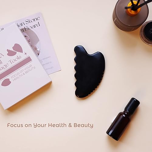 Miniatura 12 de Gua Sha Herramientas faciales, herramienta de masaje de jade Gua Sha de piedra natural Bian, piedra de Gua Sha corporal con peine, juego grande