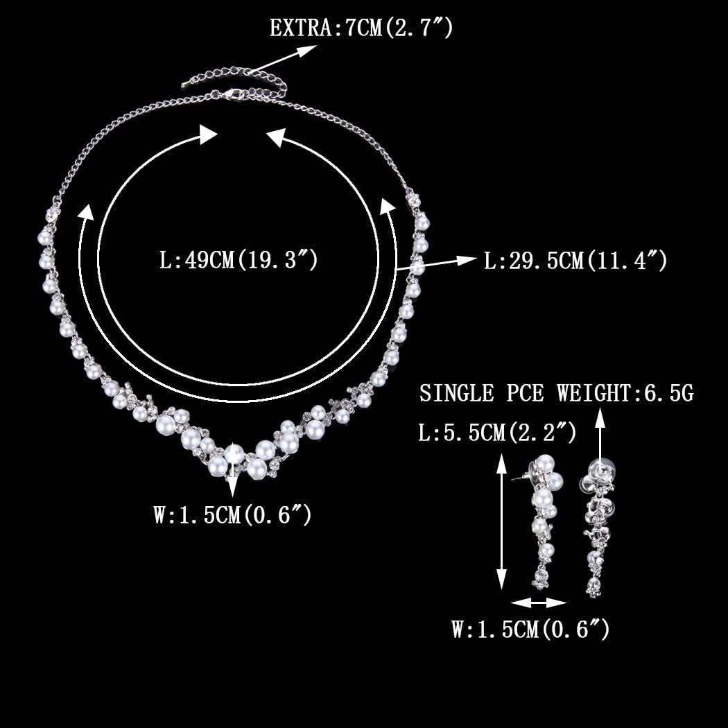 Miniatura 3 de EVER FAITH Juego de collar y aretes de perlas de imitación transparentes, Cristal