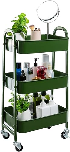 Miniatura 10 de AGTEK Carrito de maquillaje, Carrito organizador móvil rodante,Carrito utilitario de metal de 3 niveles, Beige