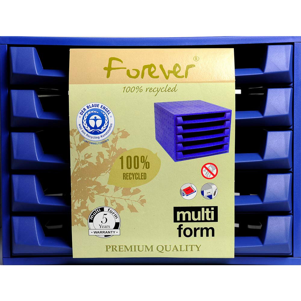 Exacompta 221101D - Módulo individual con 5 cajones para documentos A4+, cajones abiertos, con stop de seguridad -387x284x218 mm -THE BOX - Azul cobalto