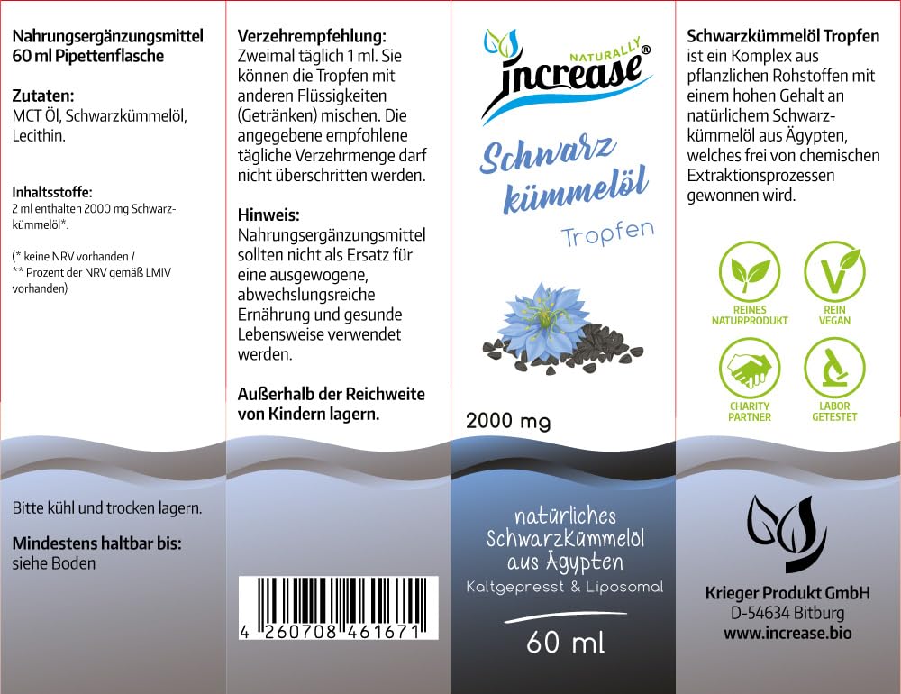 Nimm 3, zahl 2 Aktion Liposomale Schwarzkümmelöl Tropfen hochdosiert - 2000mg Schwarzkümmelöl pro Tag (180.000mg in 3 Flaschen) - MCT Öl C8 & C10