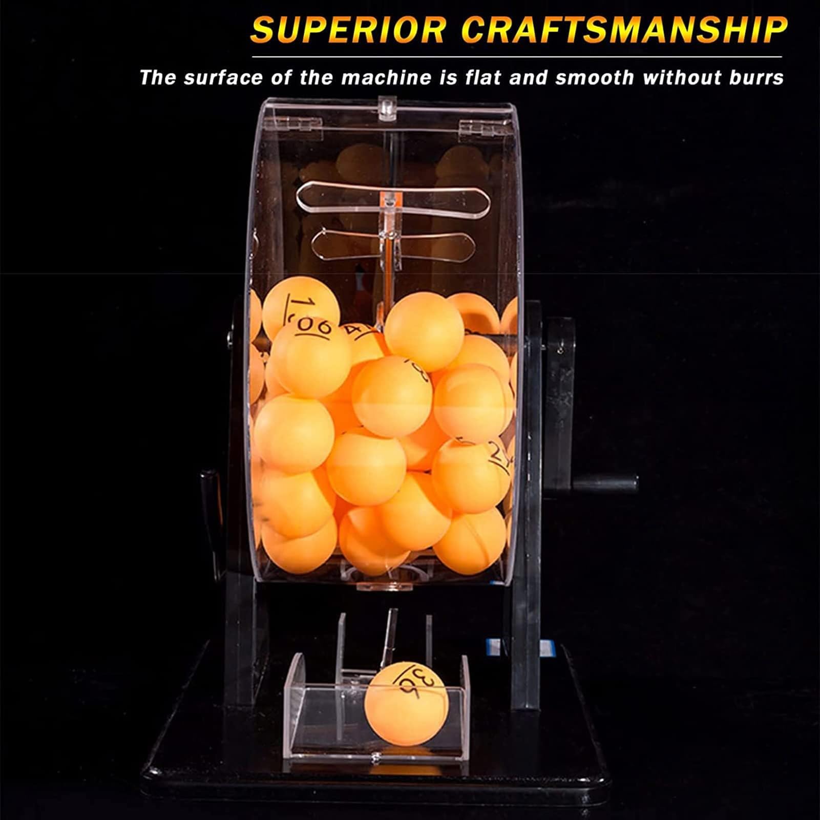 Selector de lotería, máquina de lotería manual, juego de bingo de lujo con jaula de bingo, selector de número de bola de curado a mano, incluye jaula de bingo acrílico, bola de 100 piezas, fácil de