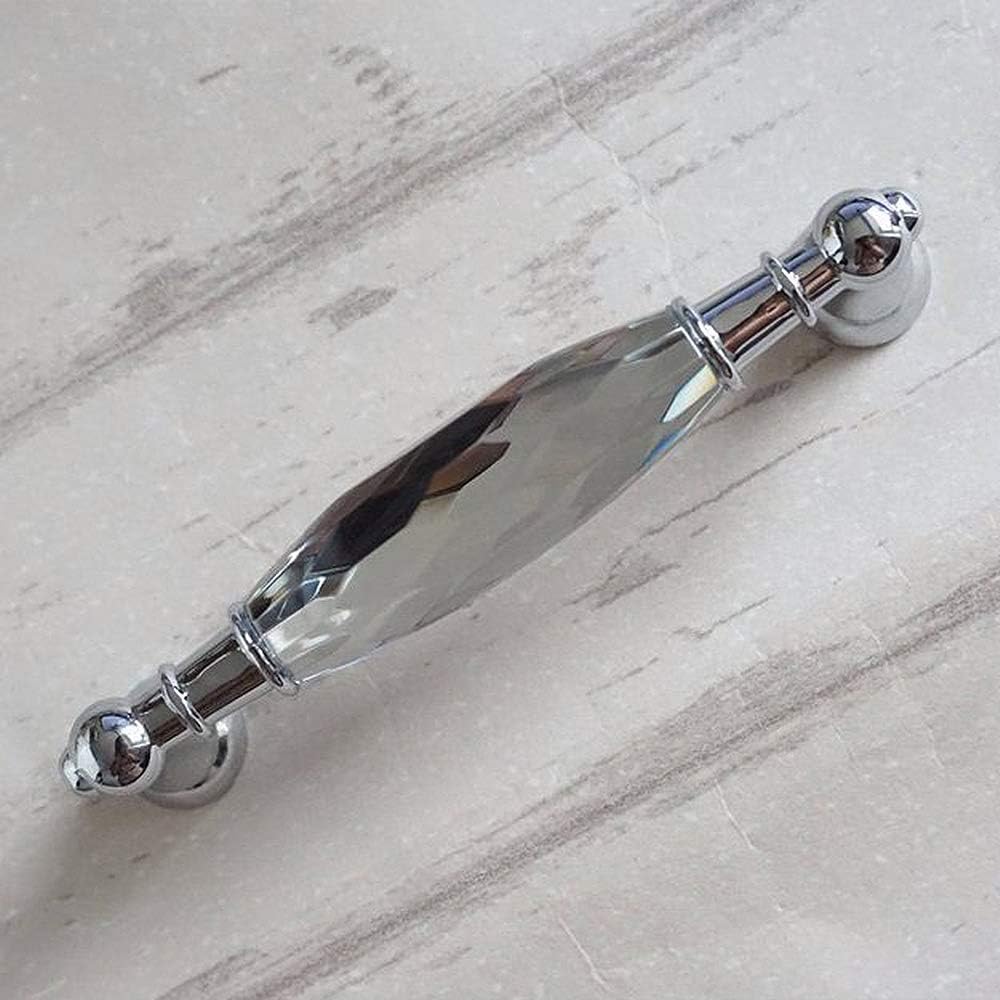 2-Pack 3.78'' Glass Dresser Drawer Handles/Clear Pulls Knob Chrome Metal/Silver Modern Crystal Cupboard Cabinet Handle Pull Knobs 96mm (2, 3.78" Hole Center Style A) - Image 3