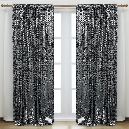 Black Large Sequin Backdrop 18MM, 4x10 Feet, 2 Panel Payatte Shimmer Photobooth Props for Wedding, Home Decoration Supplies
