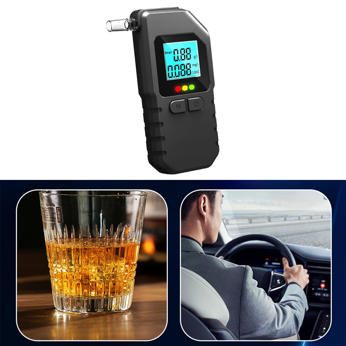 Alcoholímetro Portátil Con Pantalla Digital, Alcoholímetro Profesional Preciso Para Uso Personal Y Profesional Con 5 Boquillas