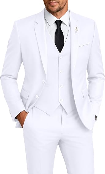 Men Suit 3 Piece Set Slim Fit Wedding Groomsmen Suit for Men Two Buttons Suits Set Solid Jacket Vest Pants with Tie
