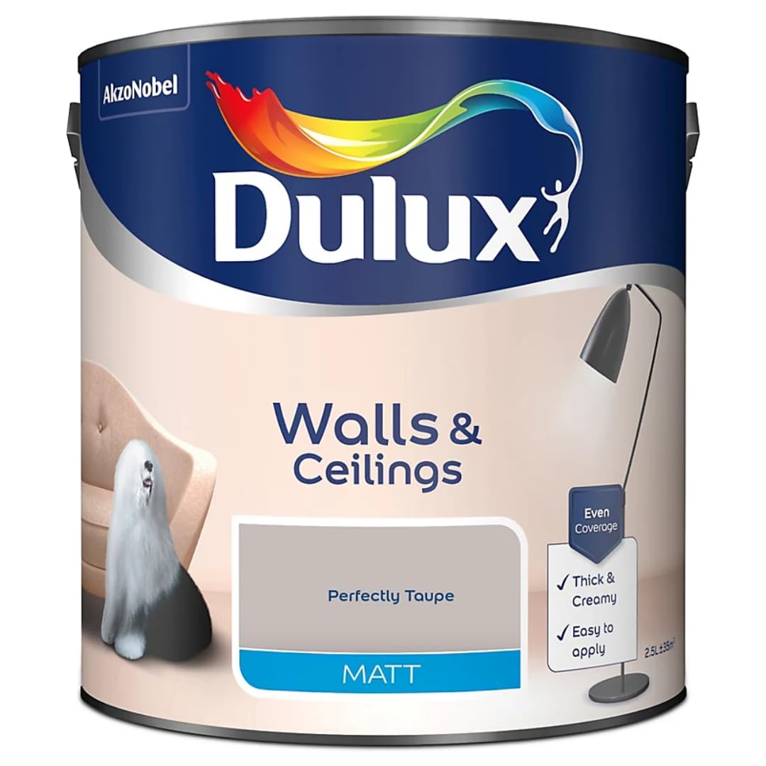 Perfectly Taupe Walls & Ceilings Matt Emulsion Paint 2.5L – Smooth Creamy Finish, Quick Dry, Low VOC, Easy Application for Interior Walls & Ceilings