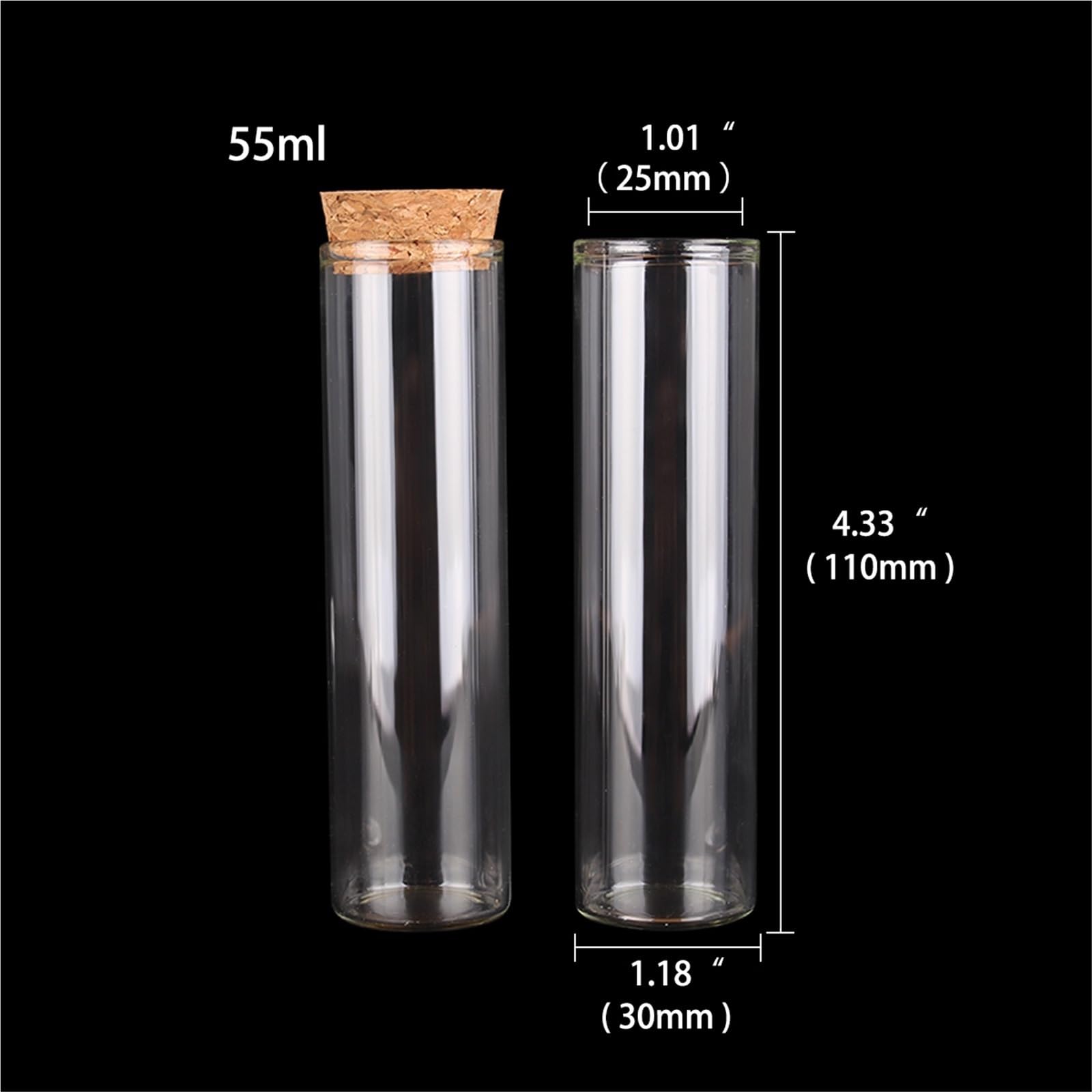 24 sztuki 15 ml/25 ml/30 ml/35 ml/40 ml/45 ml/50 ml/55 ml/60 ml/80 ml/100 ml szklana butelka z korkiem do napełniania (55 ml (30 x 110 mm)