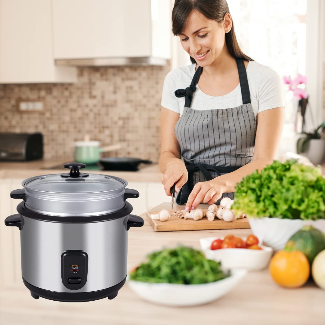 Melchioni Family | Cuociriso Elettrico con Vaporiera JASMINE, Capacità 1,8L, Pentola Interna Antiaderente, Coperchio in Vetro, Spegnimento Automatico, 700W, Accessori Inclusi