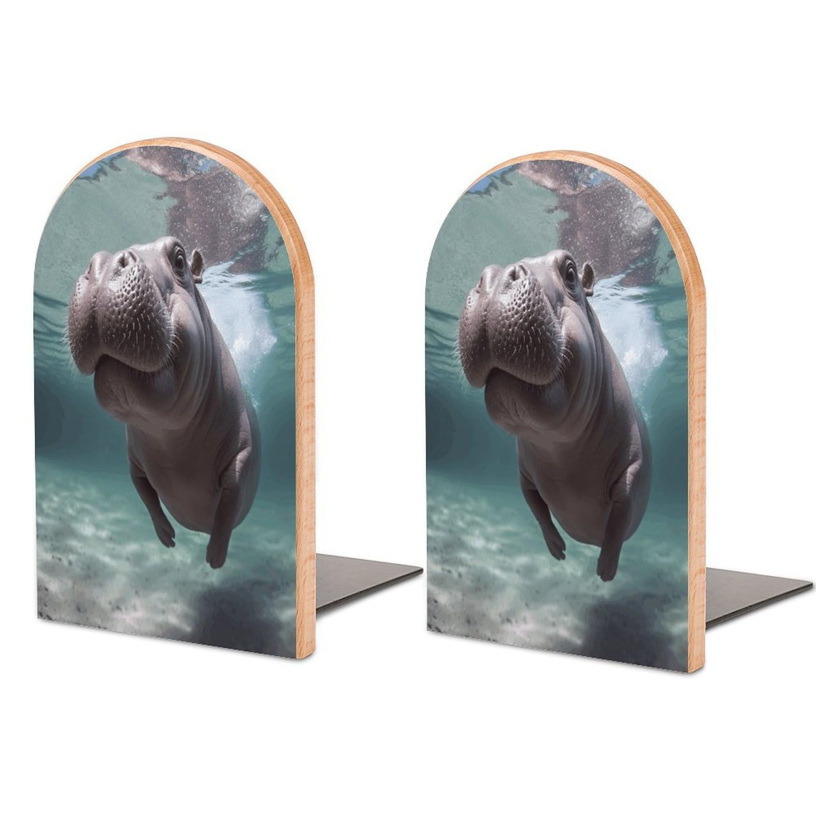 Sujetalibros de madera con hipopótamo decorativo resistente para estanterías de salón