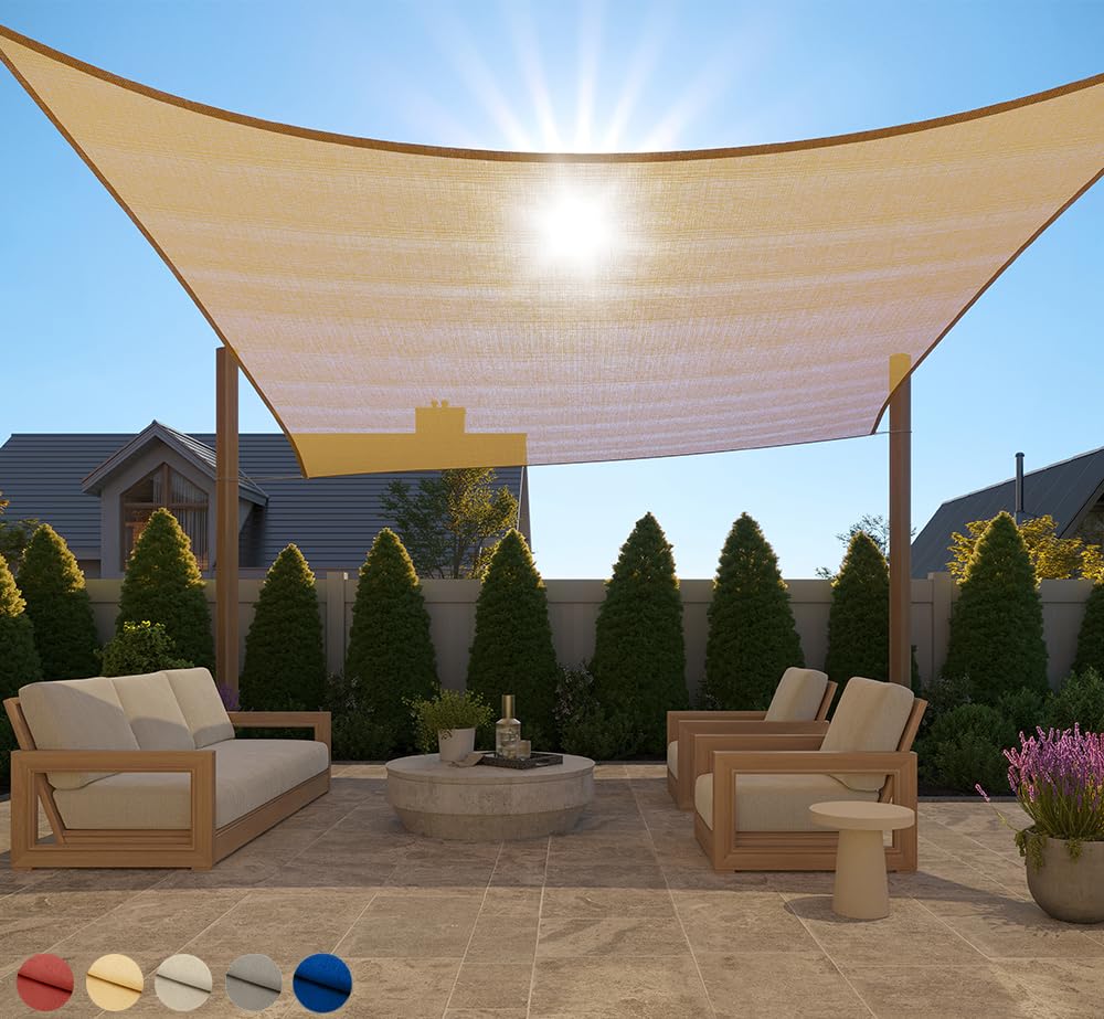 GORILLA GRIP Heavy Duty Sun Shade UV Protection Outdoor Patio 12x12 FT Sand