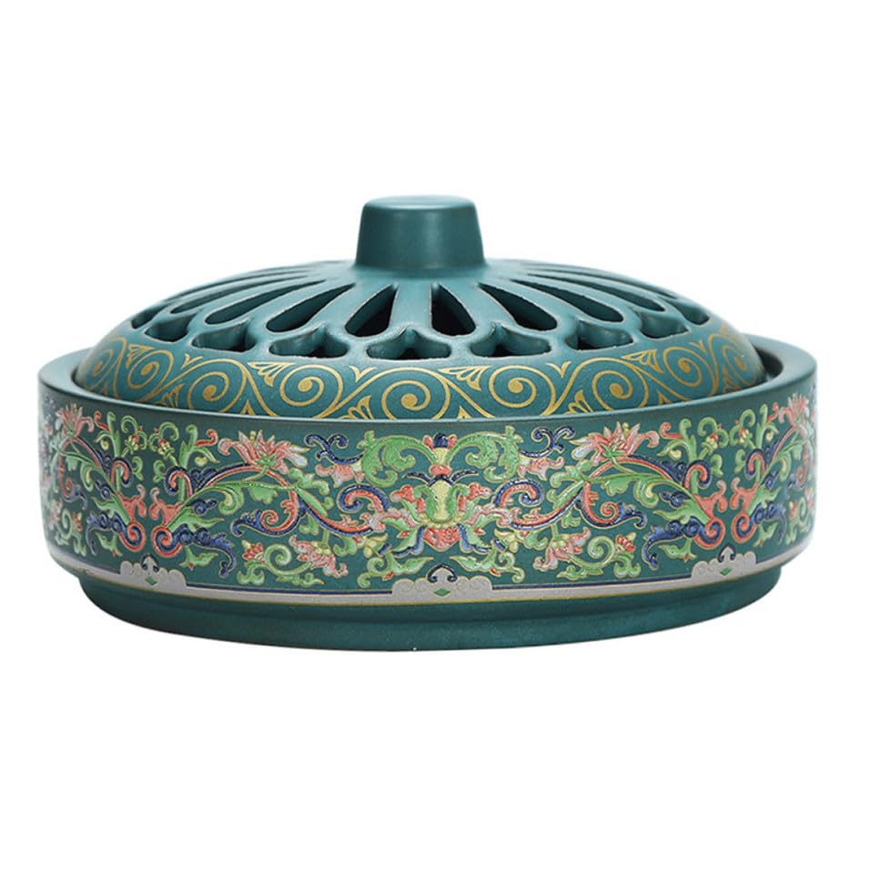 Brûleur de Parfum Vert Beaupretty en Céramique pour Décoration Maison et Bureau d'Étude