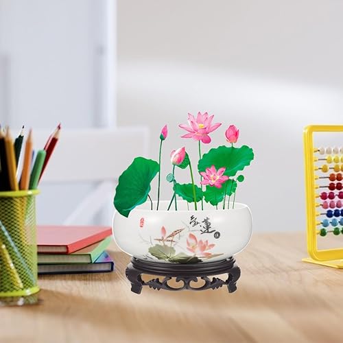 Miniatura 6 de Alipis Tazón de loto de cerámica con base maceta de lirio de agua, maceta hidropónica sin agujeros para exhibición de narciso y bonsái, 6.69 x 6.69