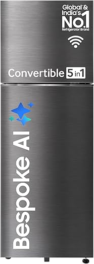 Samsung 350 L, 3 Star, Convertible 5-in-1, Digital Inverter, Frost Free Double Door, WiFi Enabled Bespoke AI Refrigerator (RT38DG5A4DBXHL, Luxe Black)