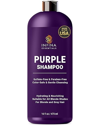 Miniatura 10 de Juego de champú y acondicionador morado, sin sulfatos, enriquecido con aceite de coco y aloe vera, ideal para cabello rubio, gris, cobrizo y tratado