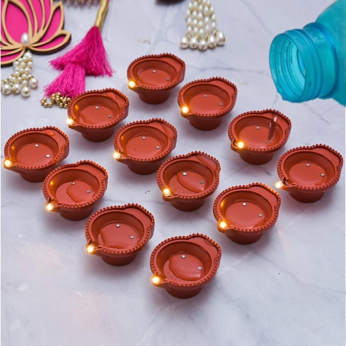 Jaipur MorningStar Water Sensor Eco-Friendly Led Diyas Candle E-Diya, Warm Orange Ambient Lights, Battery Operated Led Candles for Home Decor, Festivals Decoration Diwali Lights Diva (Pack of 12)