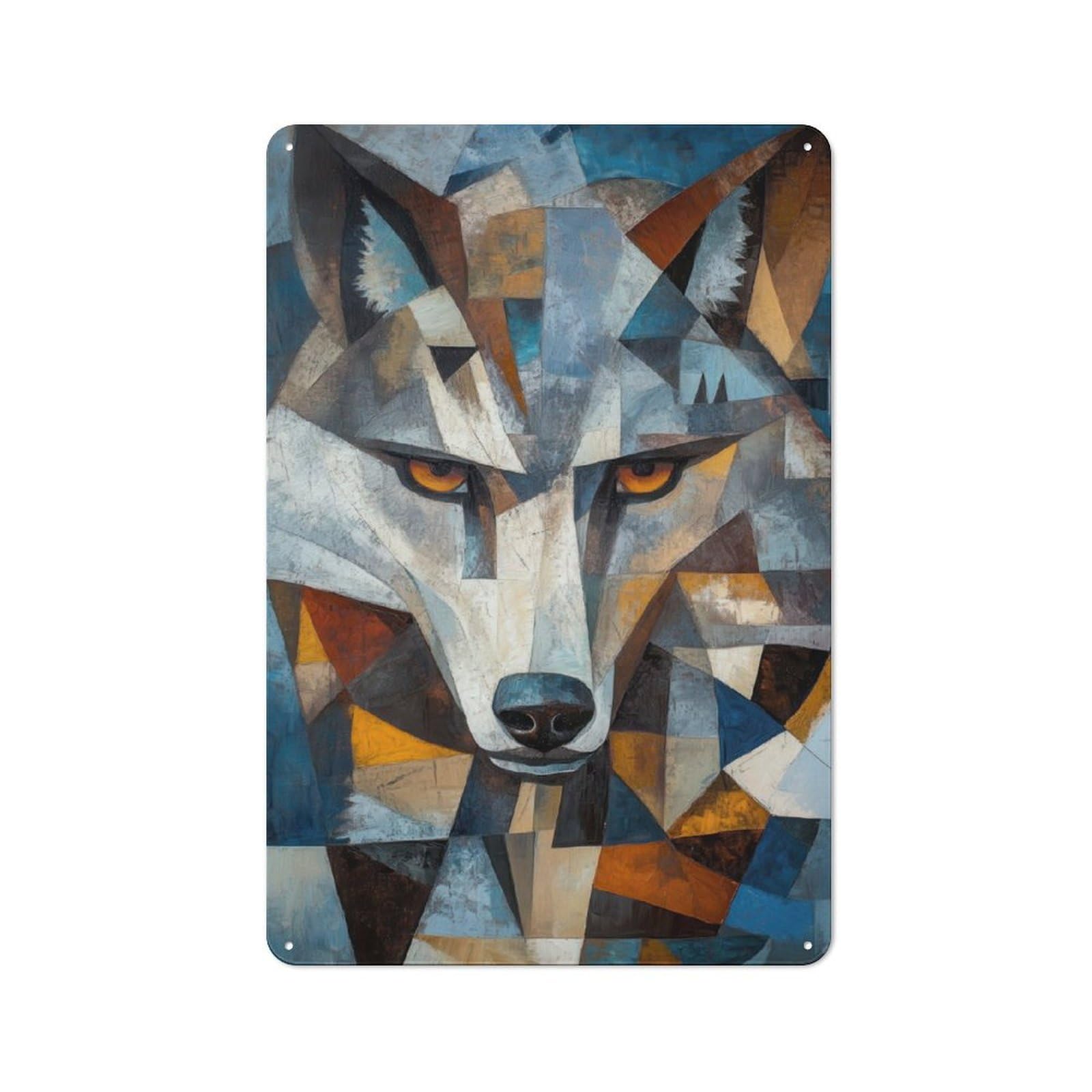 Junmoney Wolf Oil Painting Classic Metal Wall Decor 30X20cm, Decorative Metal Sign For Workspace, Cafe, Shop Or Desk Area