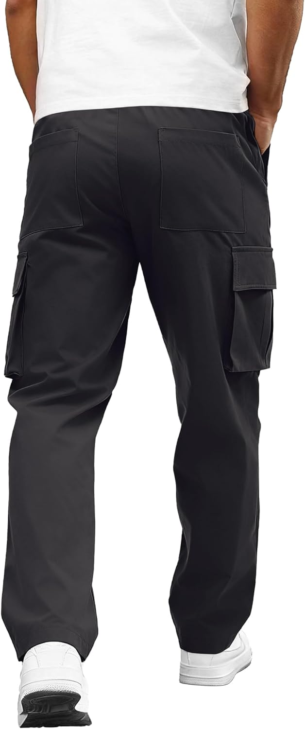PLEPAN Mens Cargo Pants Casual Straight Leg Drawstring Elastic Waist Athletic Hiking Sweatpants - Image 2