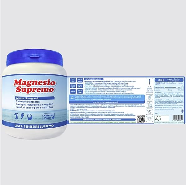 Natural Point Magnesio Supremo 300 - Integratore Magnesio Solubile in Polvere - Contro Stanchezza e Affaticamento - Vegan, Se - 1