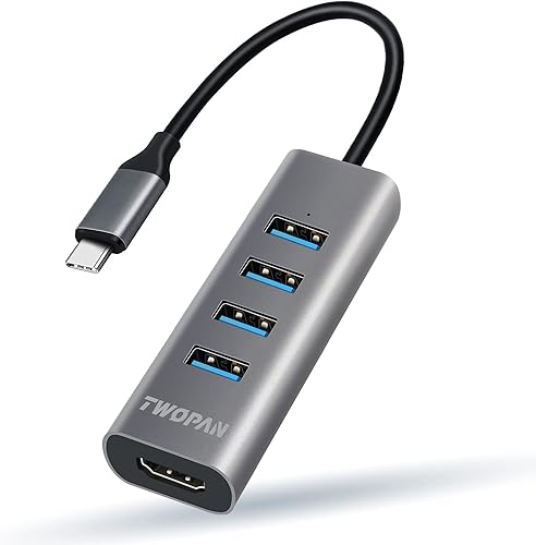 Adaptador multipuerto USB C 5 en 1 4K HDMI, 4 puertos USB 3.0, dongle USB C para laptop, iMac 20232021, MacBook AirPro M2M3, iPad Pro, Pixelbook,