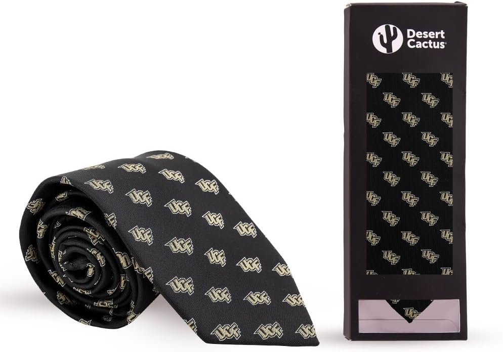 Desert Cactus University of Central Florida Neck Tie UCF Knights 100% Polyester Necktie with Logo, Officially Licensed (Tie B)