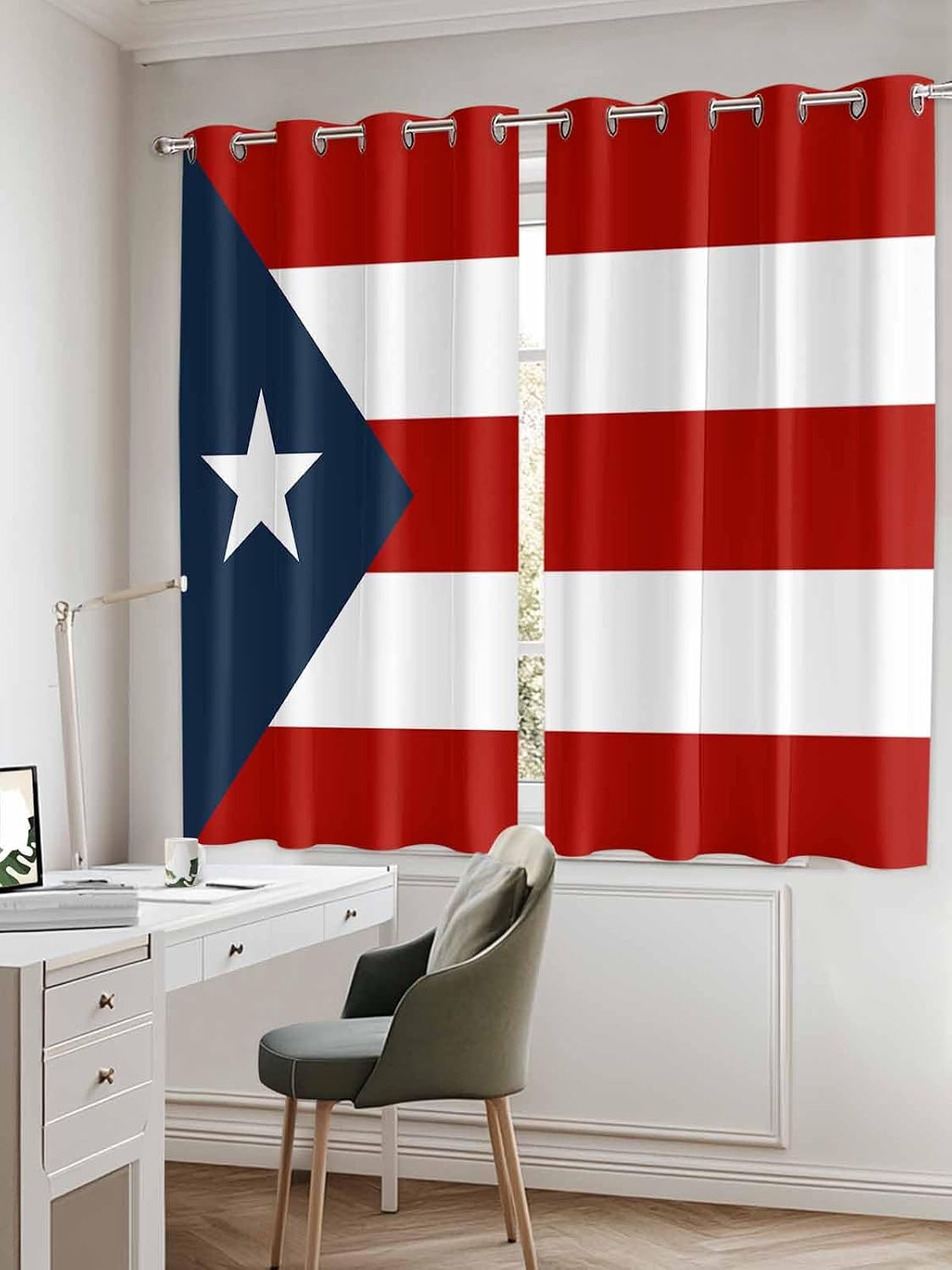 Grommet Window Curtains Puerto Rico State Pride Flag Print Grommet Top Bedroom and Living Room Curtains, Set of 2 Window Curtain Panels,52 x 84 Inch