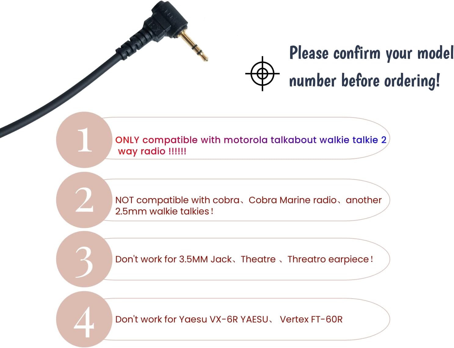 1 Pin 2.5 mm Earpiece Headset with PTT Mic for Motorola Talkabout Walkie Talkie T200TP T200 T100 T100TP T260 T260TP T270 T400 MH230R MS350R MR350R T600 T800 T802 MT350R Two Way Radio,10 Pack