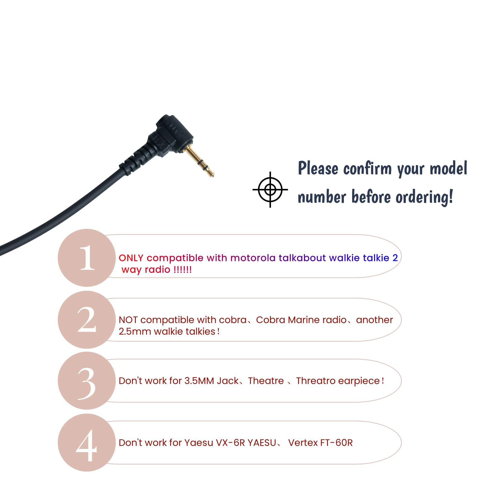 Sarcia 1-pinowy zestaw słuchawkowy 2,5 mm z mikrofonem PTT do Motorola Talkabout Walkie Talkie MH230R MR350R T200 T200TP T260 T260TP T600 MT350R radio dwukierunkowe, 2 szt
