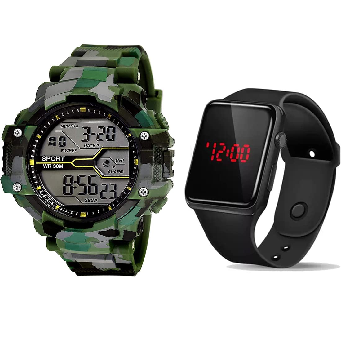 GOLDENIZE FASHION Multi Functional Sports Multicolor Digital Large Dial Boys Mens Watch | Pack of 2 (Green) (B0B853QBNP) Amazon Price History, Amazon Price Tracker