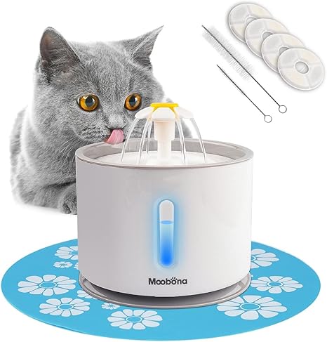 Amazon Com Moobona 81oz 2 4l Automatic Cat Fountain Water Dispenser Drinking Fountain For Cat Fountain Water Bowl Small Cat Waterfall Waterer Kitty Running Flower Fountains With Led And 4 Replacement Filters Pet
