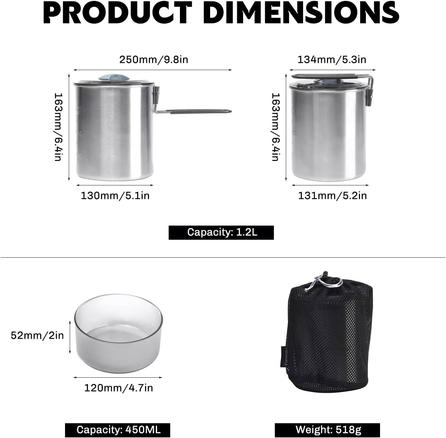 JSEIAJB Duo Camping Cooking Set 1.6L Stainless Pot Hiking Picnic Cookware Dishes Tableware Utensil for Tourism