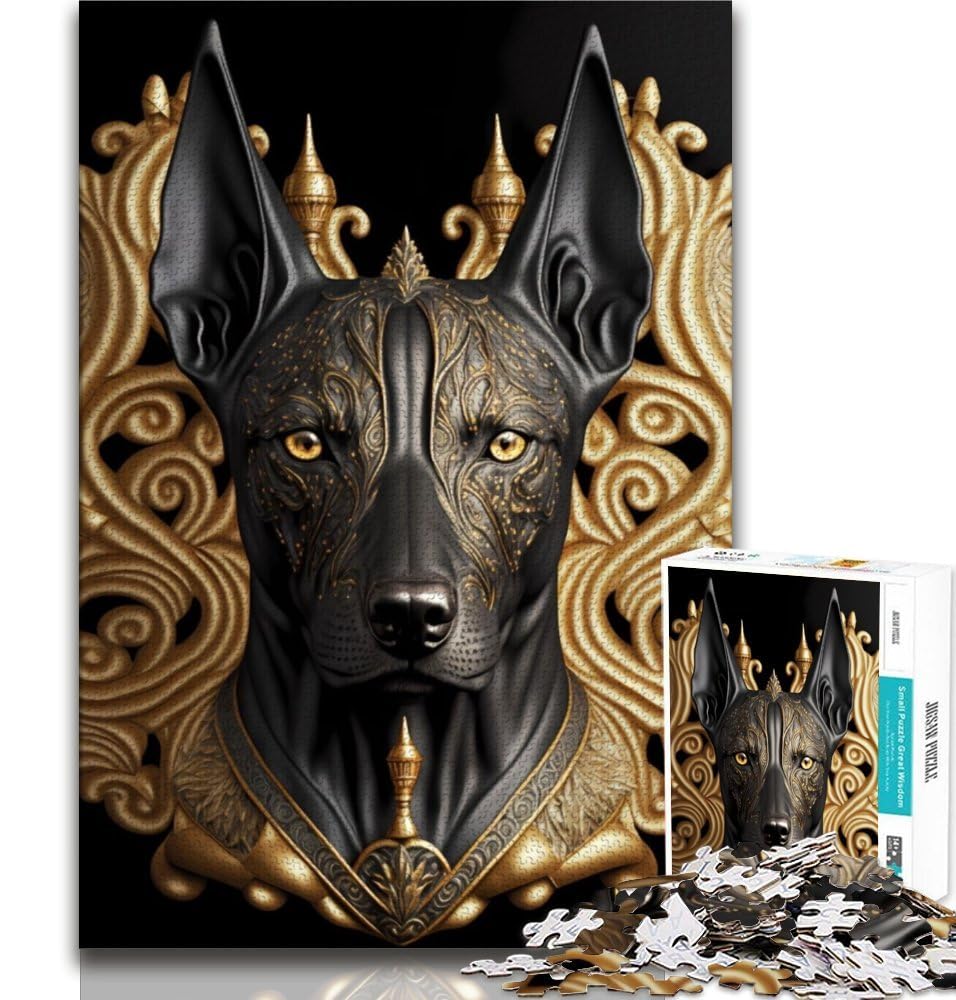 1000 Piece Jigsaw Puzzles for Teenagers Black Dog Golden Art Deco Puzzles for Teenagers,Challenging Game Gifts for Is Ideal As A Gift for The Whole Family 38x26cm