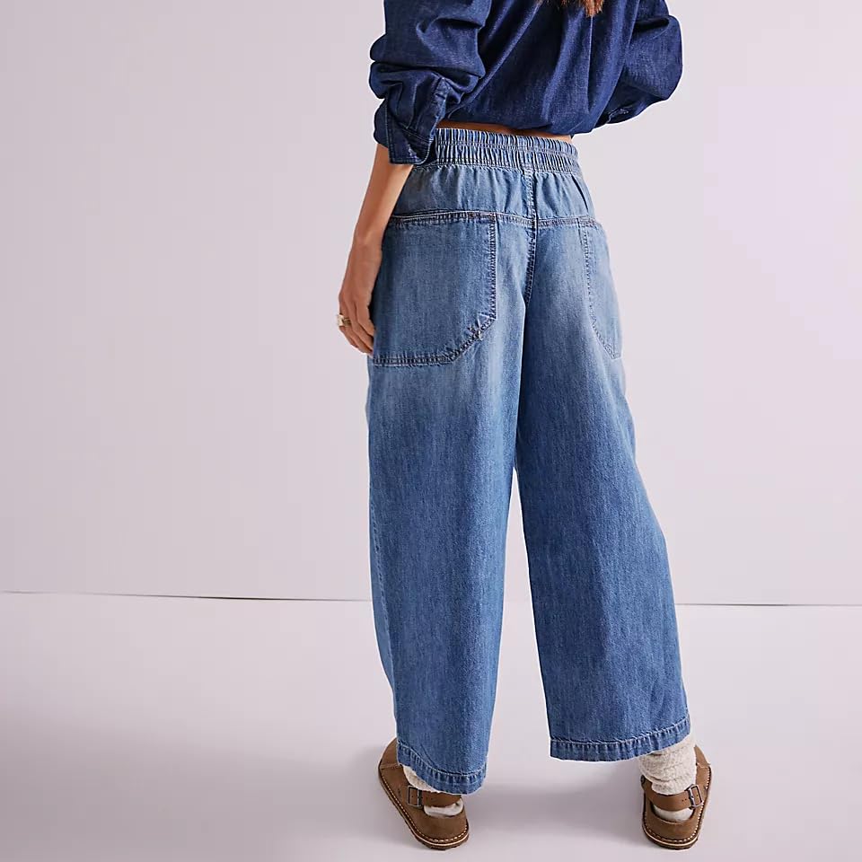Mxiqqpltky Y2K Drawstring Jeans Women Casual Elastic Waist Stretch Baggy Cropped Denim Pants Vintage Boyfriend Wide Leg Jeans3