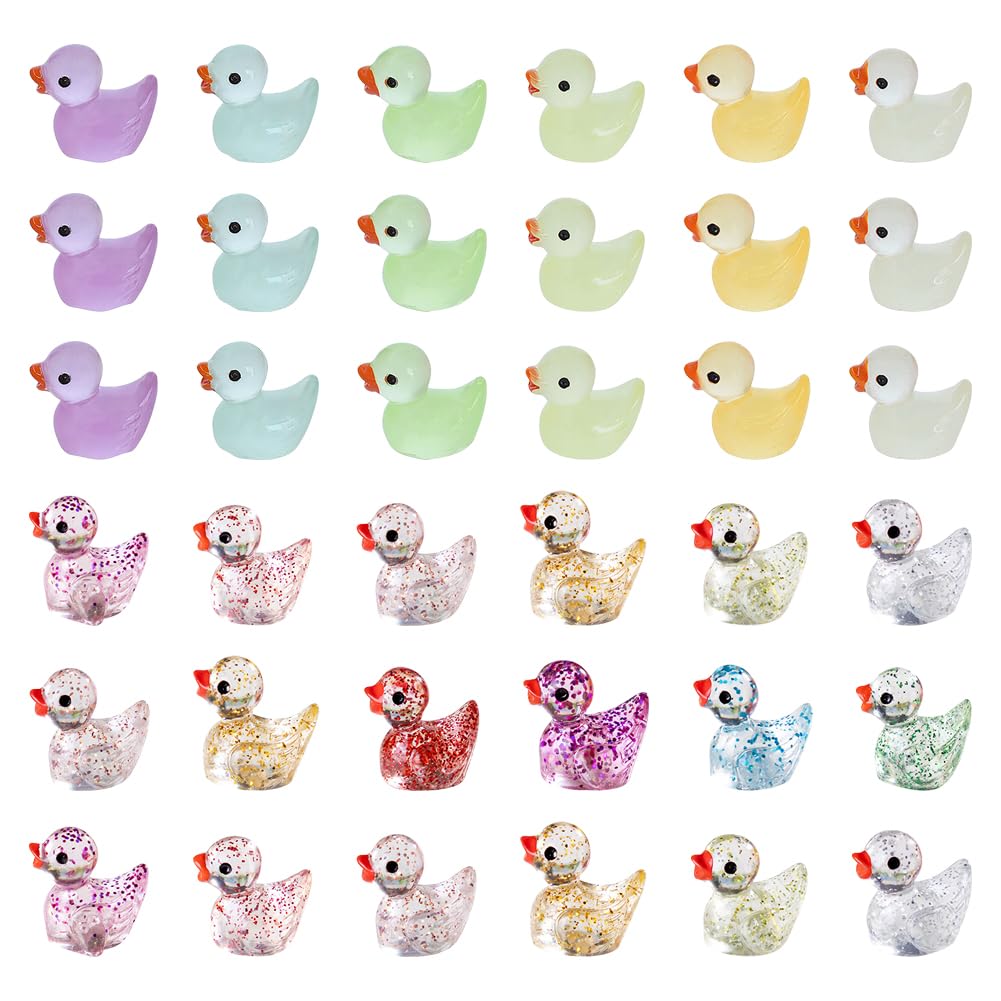 Hugede Multicolor 100 Pcs Resin Tiny Ducks Glitter Small Ducks Little Luminous Ducks Colorful Duck Figures Micro Garden Landscapes Decoration Party Gift Favors For Aquariums Dollhouse