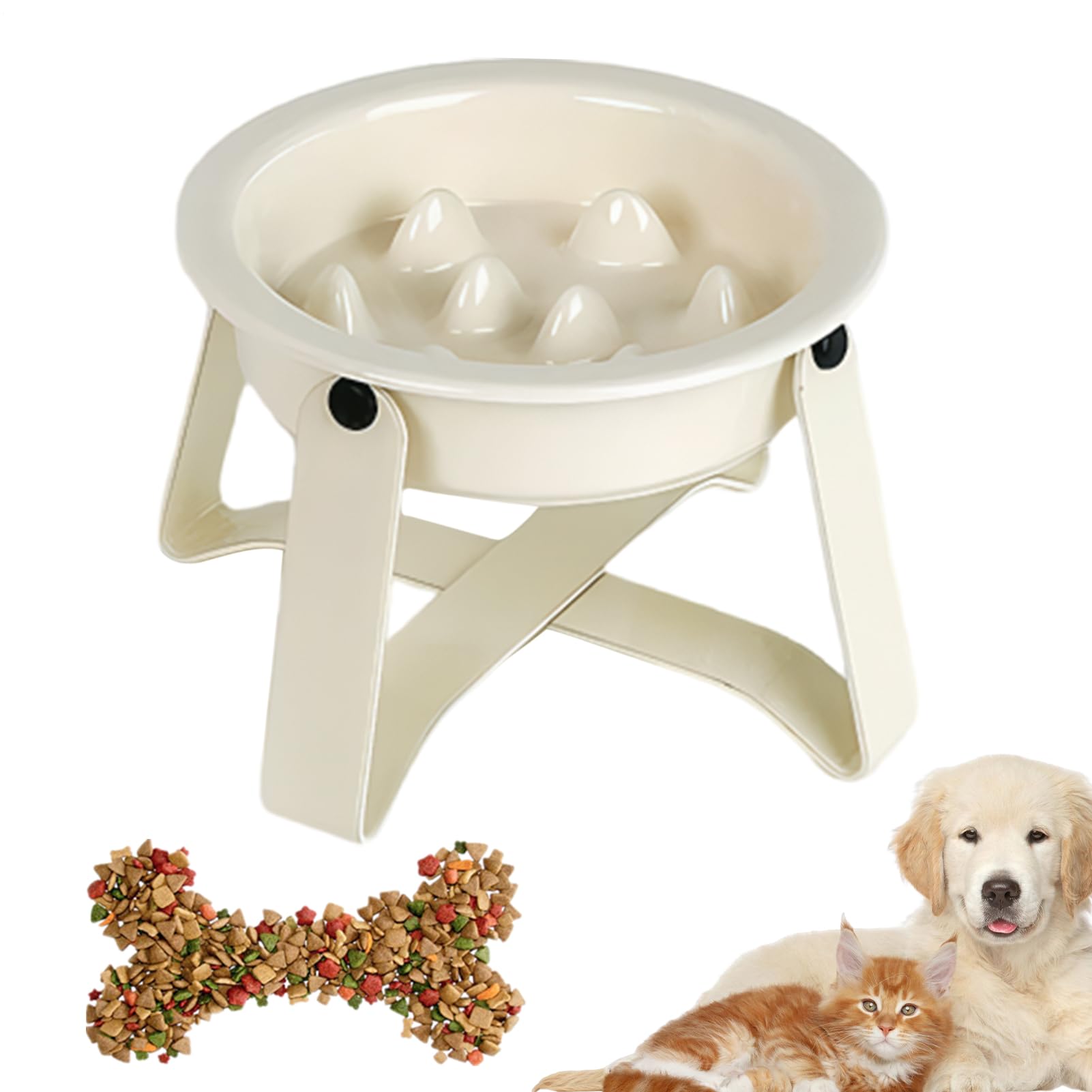 Gamelle anti-glouton pour chien - Bol ralentisseur nourriture céramique et support fer intérieur