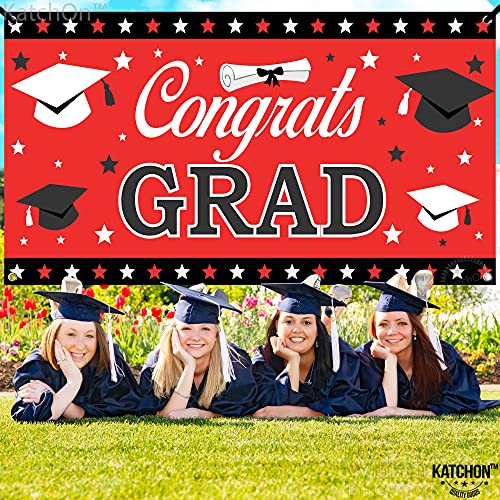 Image of Graduation Decorations 2026 | Red and Black Congrats Grad Banner - 72x44 Inch | Red Graduation Banner Class of 2026 | Grad Party Decorations Graduation Backdrop 2026, KatchOn
