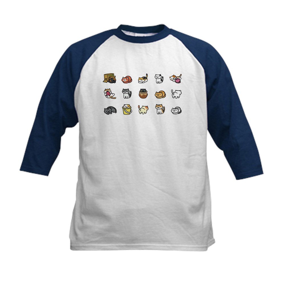 CafePressNeko Atsume Baseball Jersey - Kids Cotton Baseball Jersey, 3/4 Raglan Sleeve Shirt Navy/White