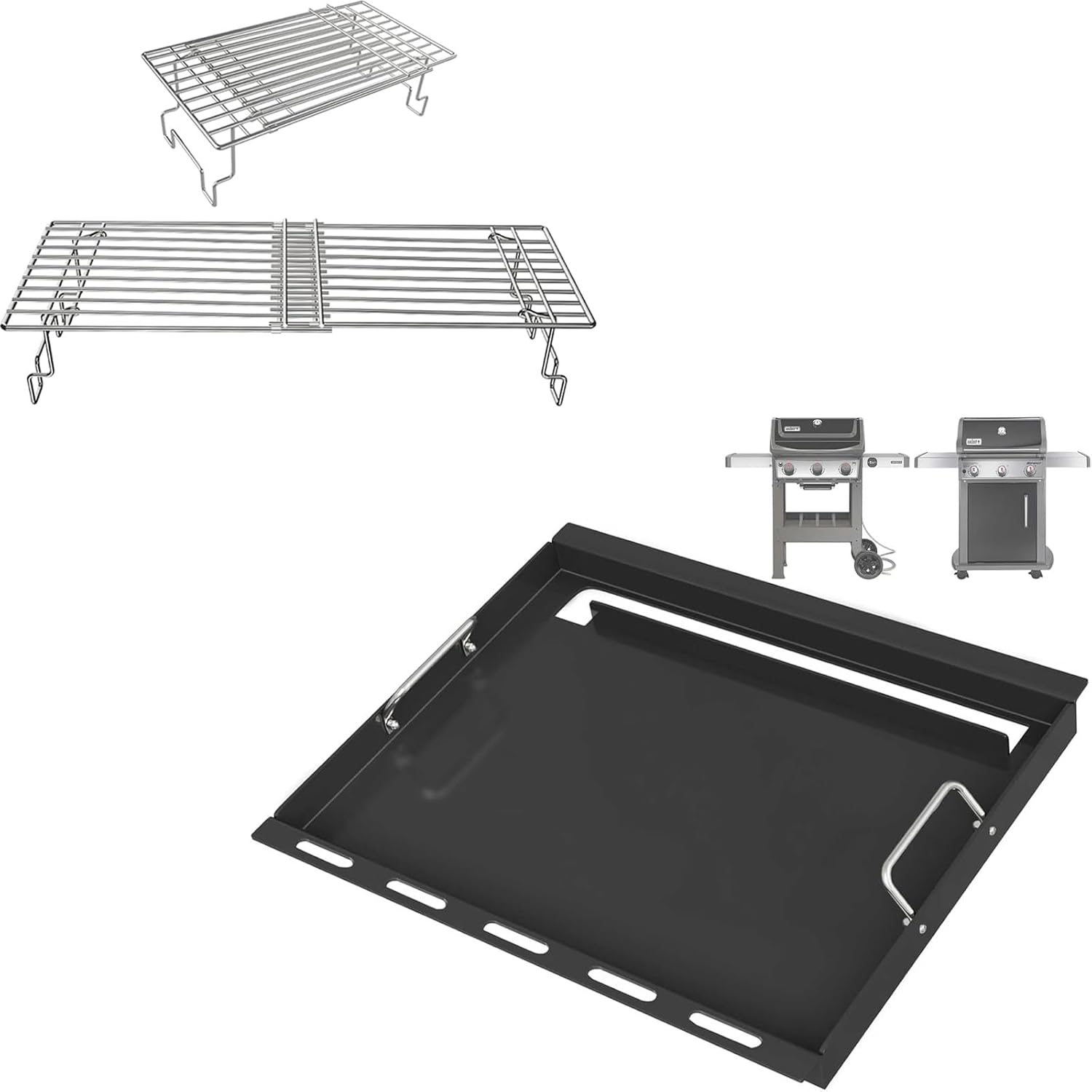 6787 Full Size Griddle with Handles for Weber Spirit I & II 300 Series with Universal Adjustable Grills Warming Rack, Flat Top Grill Insert Replacement for Weber GS4 Spirit 2 Grill Parts E310 E320