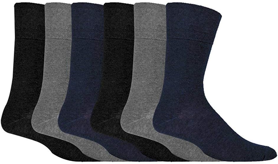 Mens 6 pairs of Diabetic Sock with Honey Comb Top and Hand linked Toe Seams - 6-11 UK 39-45 Eur (Black) (Black/Navy/Grey)