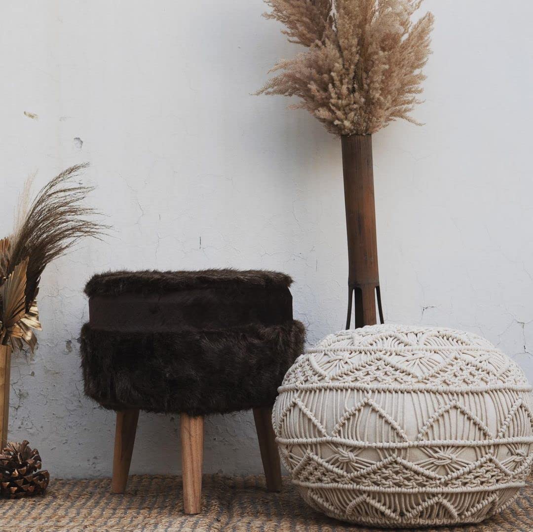 COTTONCUBE Hand Woven & Knitted Cotton Macrame Pouf | Ottoman | Footrest - Bean Bag, Floor Chair - Great for The Living Room, Bedroom and Kids Room - Small Furniture (18x18x16 Inches (Natural)