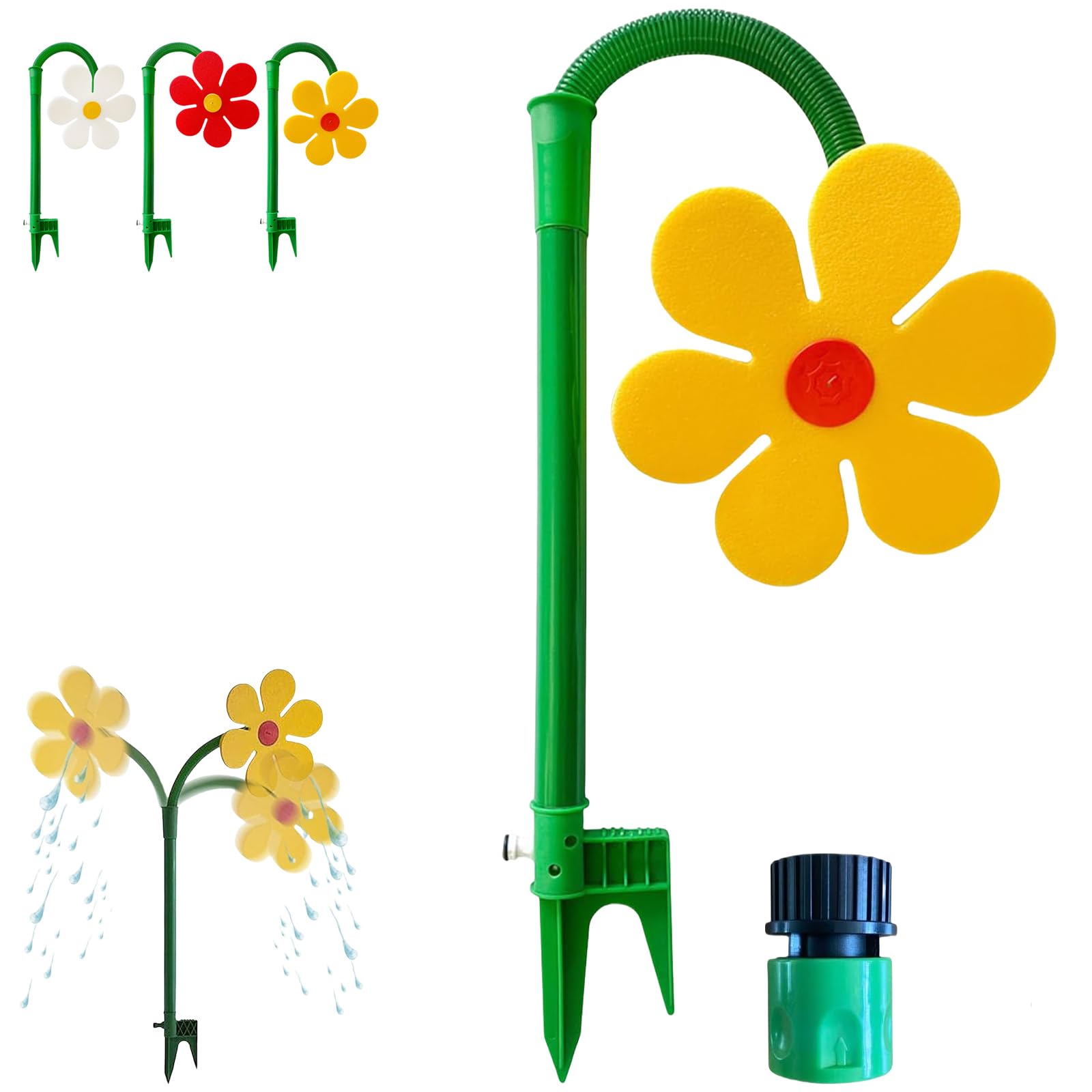 Crazy Daisy Arroseur de fleurs dansant amusant pour jardin et pelouse, jouet rotatif à 360° pour chien, arrosage du jardin d'été (jaune)