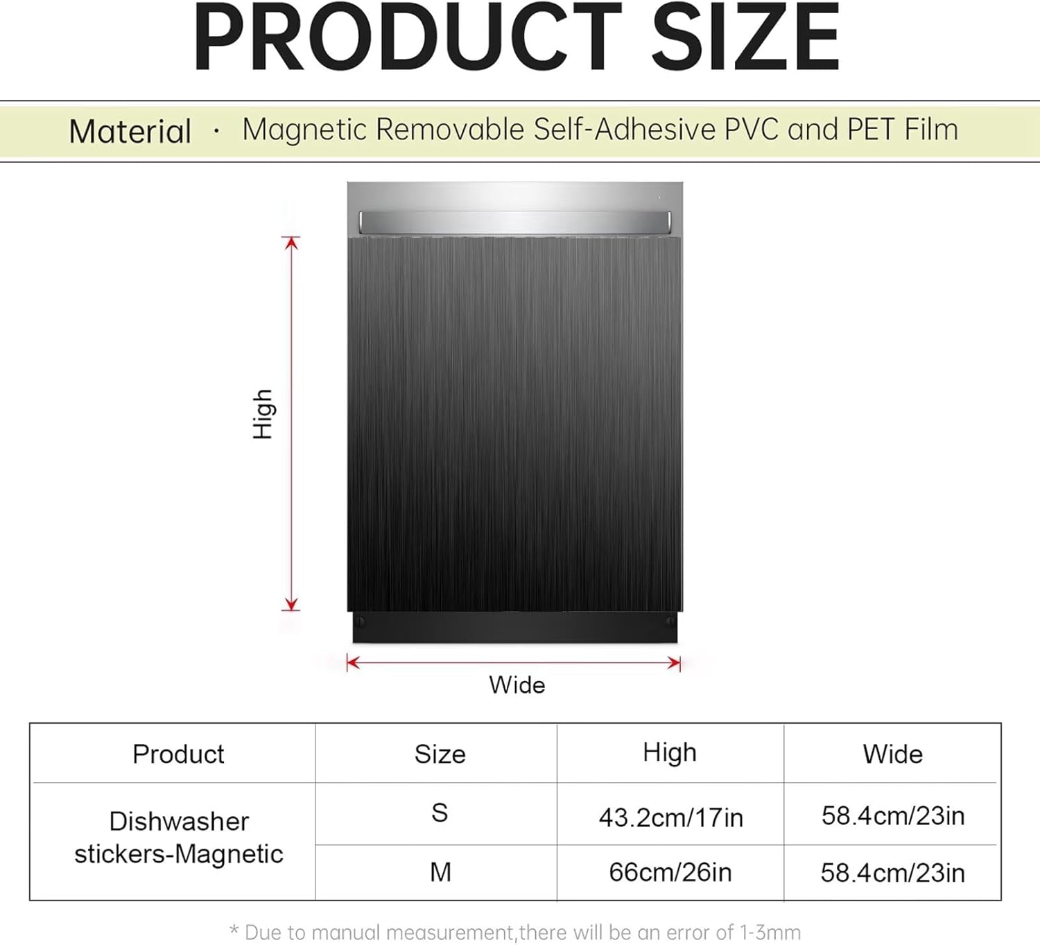 Black Stainless Steel Magnetic Dishwasher Cover, Brushed Stainless Steel Pattern, 23" x 26", 1 Count