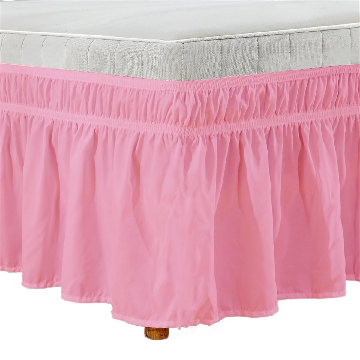 UDHSNJZG Bed Skirt Bed Skirt Wrap Around Elastic Skirts Ruffles Dust Ruffled Pastoral Solid Color Twin/Full/Queen/King 15 Inch(Pink,198 * 203+38cm)