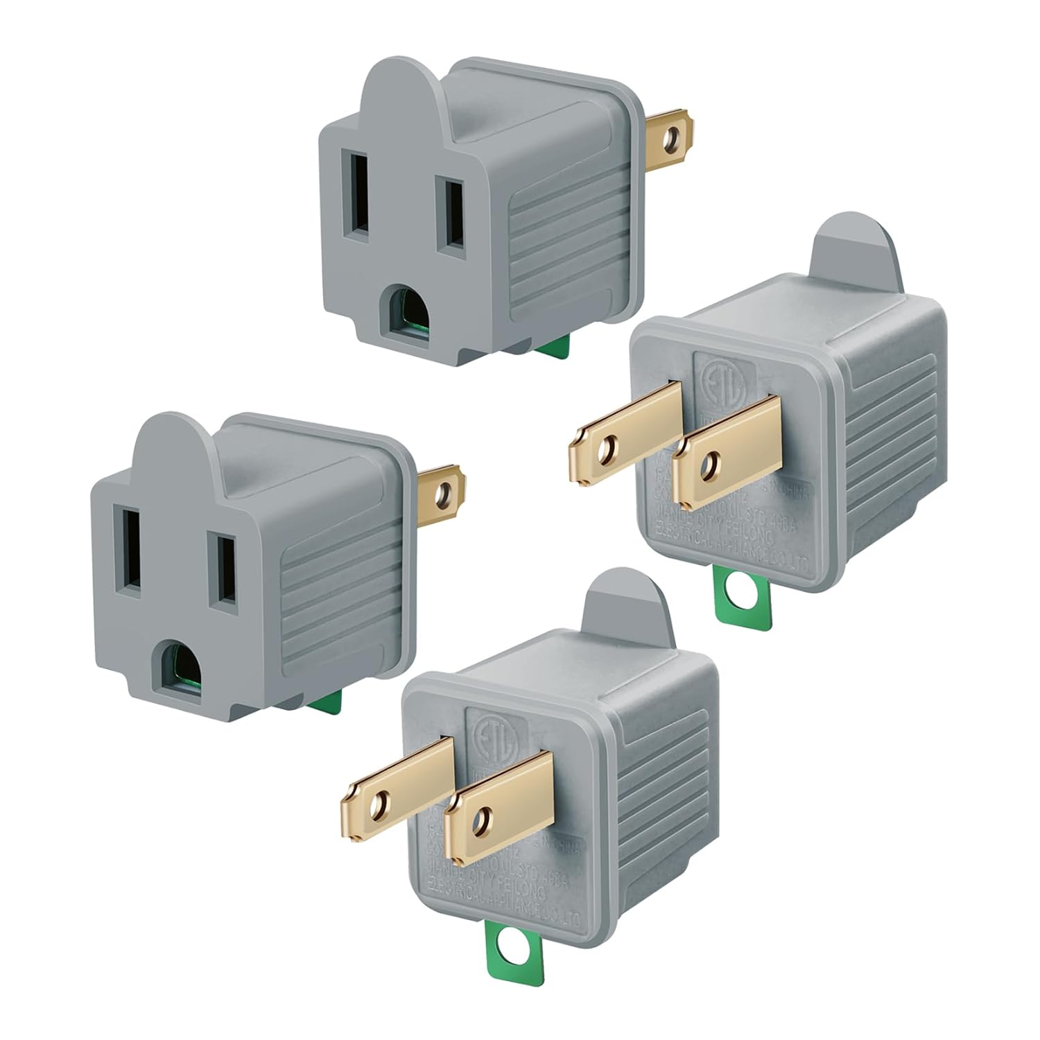 TENINYU Grounded Adapter 3-Prong to 2-Prong Outlet Converter - 3 Pin to 2 Pin Plug Socket Adapter Extension for Electrical Cord, Household, Workshops, Industrial, Machinery (6 Pack)
