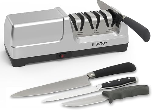Afilador de cuchillos eléctrico profesional de 3 etapas para cuchillos de cocina, con guía de ángulo de precisión 100% abrasivo de diamante de 20,