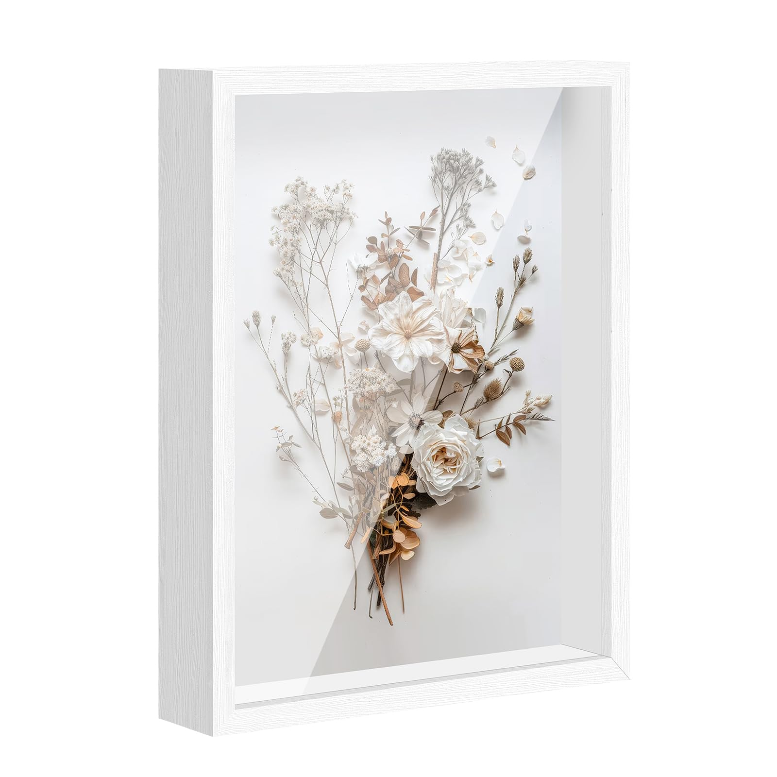 Woobroo A4 Box Frame for Crafts 3D Deep - 3D Shadow Display Case for Objects up to 3cm for Crafts, Anniversary, Wedding, Graduation (White)