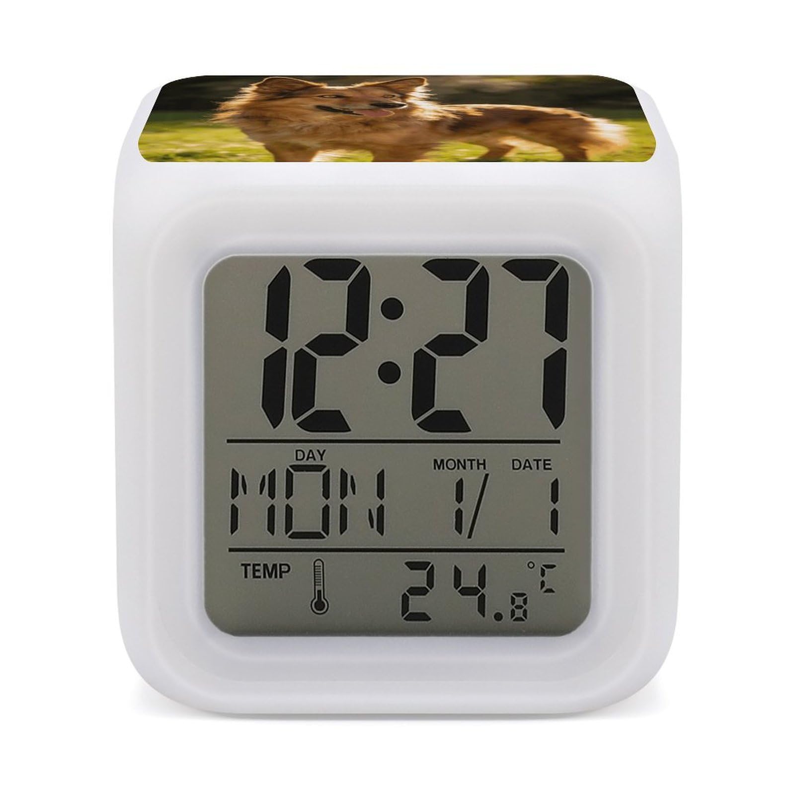 LZQPOEAS Dog Alarm Clock with 7 Color Changing Nightlight for Bedroom Calendar Temperature Display Wake Up Digital Clock Small Desk Clocks for Heavy Sleepers Adults